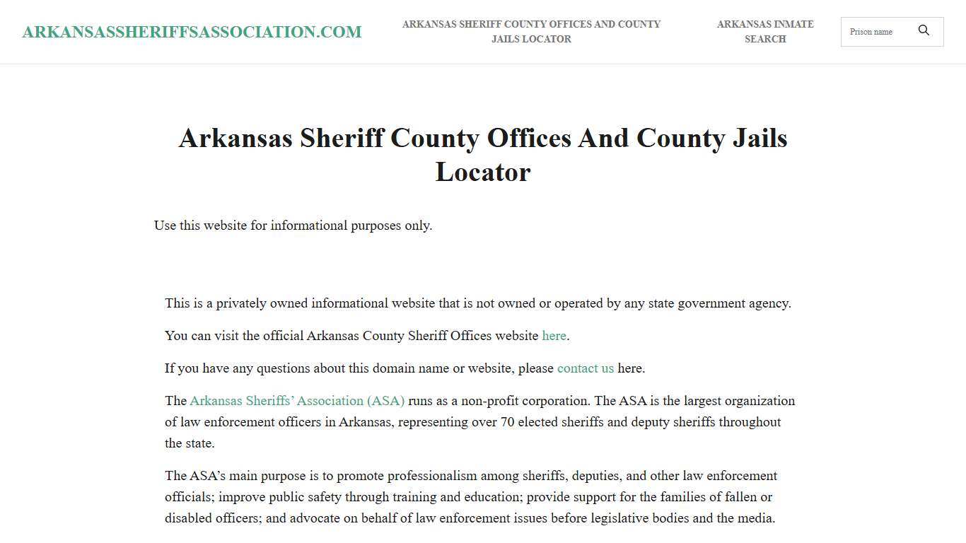 About Arkansas Sheriffs' Association, Arkansas Corrections and Inmate Search